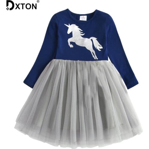 DXTON Unicorn Girls Dress Cotton Princess Kids Dresses Toddler Party Clothes Tutu Children Dress Winter Girls Cartoon Vestidos