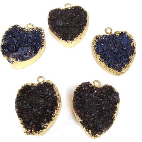 Natural Stone Quartz Heart-shaped Pendants Crystal Cluster Necklace Pendant for Jewelry Making DIY Necklace Accessories24x30mm