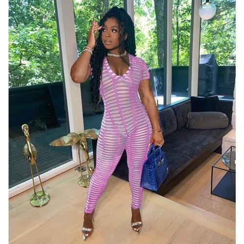 Casual Sportswear Print Slim Romper Jumpsuit Women Summer Sexy V Neck Short Sleeve Pencil Pants Bodycon Overalls for Women