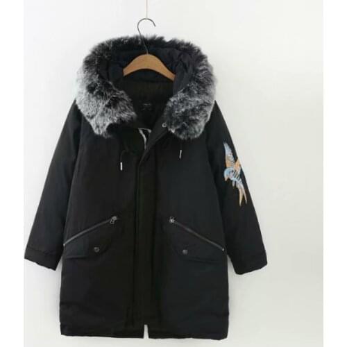 Plus Size Womens Hooded Thick Winter Coats Large Size Cute Casual Embroidery Outerwear