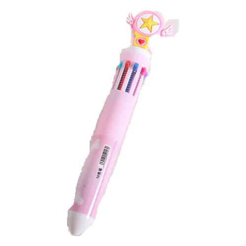 Cartoon 10 in 1 Colorful Ballpoint Pen Press-type Writing Learning Marker Pen Stationery School Office Supplies Pupils Prizes