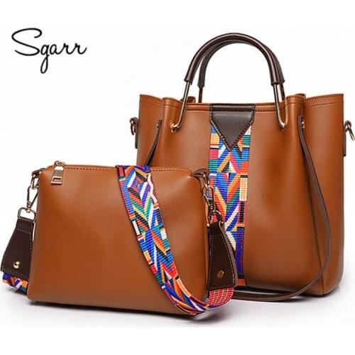 SGARR Black Yellow Women 2-Pieces Handbag Leather Purse Luxury Famous Brand Zipper Soft Shoulder Bags Laides Brown Crossbody Bag