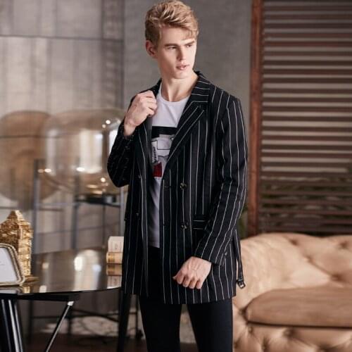 Classic Autumn Stripe Mens Trench Luxury Double Breasted Medium Length Casual Man Coats Size 6xl Fashion Male Jackets