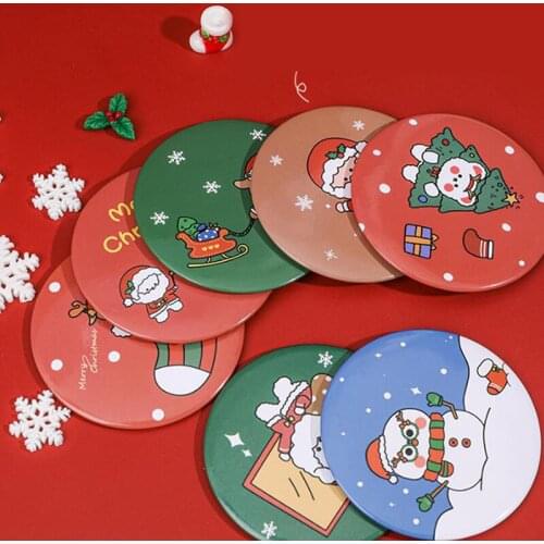 TY131 Christma Portable Cute Cartoon Pattern Portable Cute Mirror Cartoon Personality Fashion Portable Round MIni Makeup Mirror