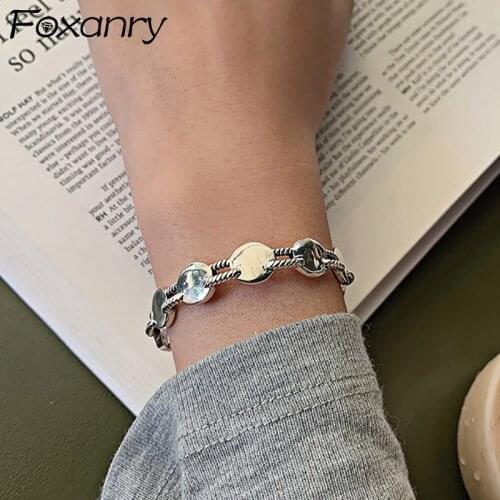 Foxanry Vintage Punk 925 Sterling Silver Brcacelet New Fashion Creative Geometric Link Disc Bangles Party Jewelry Gift Wholesale