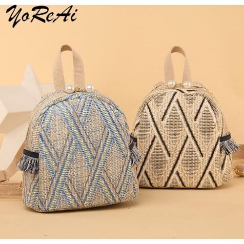 YoReAi Newest Hot Women Straw Rattan Woven Travel Backpacks Girl fashion Summer Beach Shoulder Schoolbags Rucksack Tote Purse