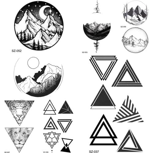 YURAN DIY Fake Geometric Triangle Tattoo Women Hip Hop Temporary Tattoo Round Moon Timber Tatto Stickers Men Body Arm Arrows