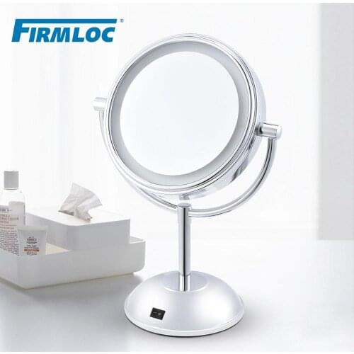 Firmloc 2 Face Iron LED Lights Bathroom Stand Round Mirror Makeup 5X Magnifying Bath Make up Cosmetic Vanity Smart Wall