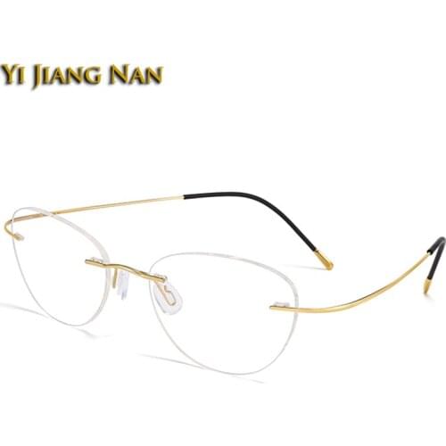 Women Pure Titanium Rimless Cat Eye Ultra Light Weight Optical Eyewear Prescription Glasses Frame Stylish Eyeglasses Spectacle