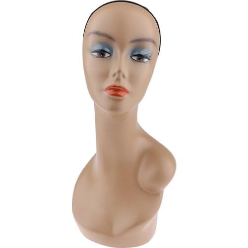 Female Mannequin Manikin Head Model with Shoulder Bust for Wig Glasses Hat Jewelry Display Stand Shoulder Bust with Net Cap