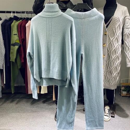 Women Elegant Two Piece Outfit Long Sleeve Elegant sweaters Tops Wide leg pants Tracksuit S2016