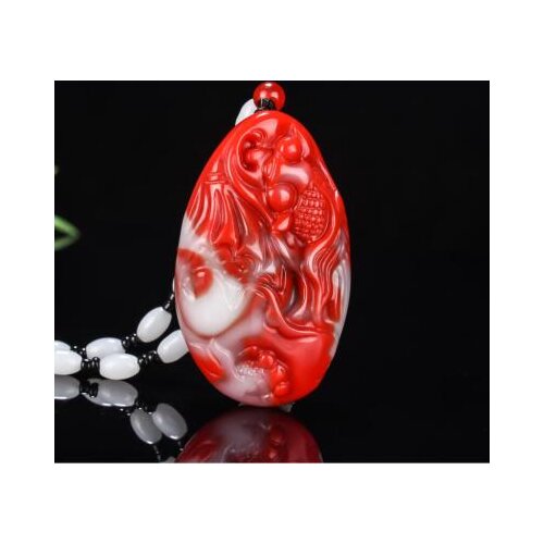 Zheru jewelry natural chicken blood jade two-color goldfish pendant necklace exquisite jewelry best gift