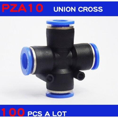 HIGH QUALITY 100Pcs a lot Air Pneumatic connectors 10mm x 10mm Cross Shaped Push in Connector Quick Fittings PZA10