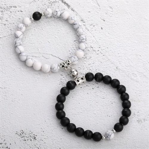 2021 Fashion 2pcs/set Natural Stone Beads Yoga Bracelet For Lovers Distance Magnet Couple Bracelets Friendship Jewelry