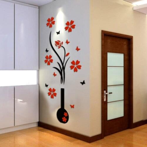 2018 DIY Vase Flower Tree 3D Wall Stickers Decal Home Decor Adesivo De Parede Wallpapers For Livingrooms Kitchen Decorations