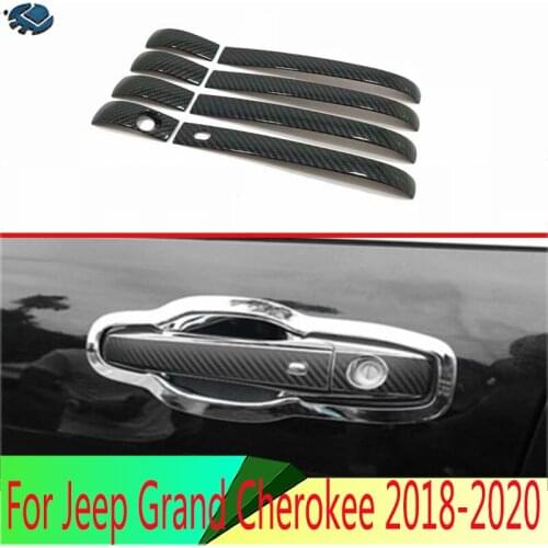 For Jeep Grand Cherokee 2018 2019 Car Styling Accessories Carbon Fiber Style Door Handle Cover Trim Molding