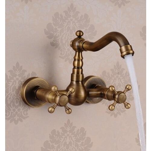 BAKALA Wall Mounted torneira banheiro antique Brass vintage wash basin copper Antique Brass faucet promotion cozinha torneiras