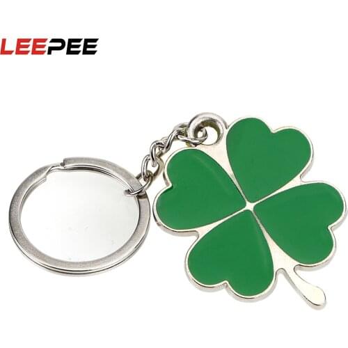 LEEPEE Four-leaf Clover Key Rings Keyring Lucky Key Chain Purse Bag Pendants Car Styling Steel Stainless Green Leaf Keychain