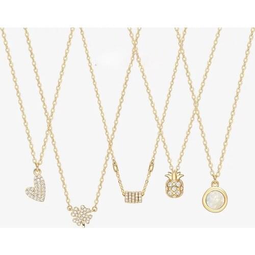 SLJELY S925 Sterling Silver Gold Color Lucky Circles Heart Pineapple Pendant Necklace Clavicle Chain Women Girls Fashion Jewelry