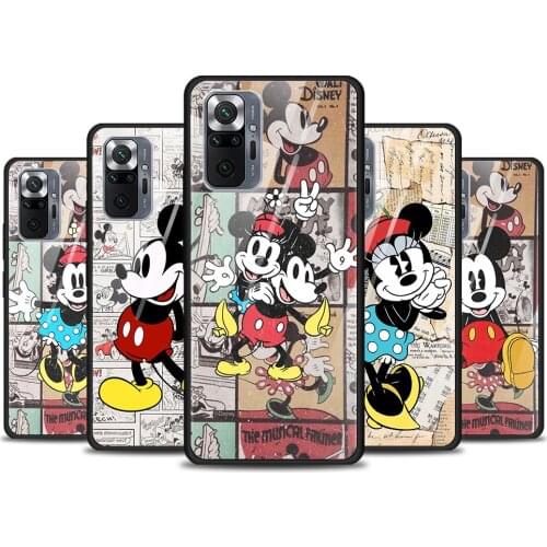 Disney Retro Mickey for Xiaomi Redmi Note 10 Pro Max 10S 9T 9S 9 8T 8 7 Pro 5G Luxury Tempered Glass Phone Case Cover