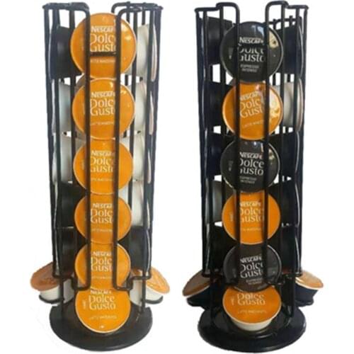 24 Cups Rotatable Coffee Pod Holder For Dolce Gusto Capsule Capsule Display Stainless Steel Rack Tower Stand Storage Racks