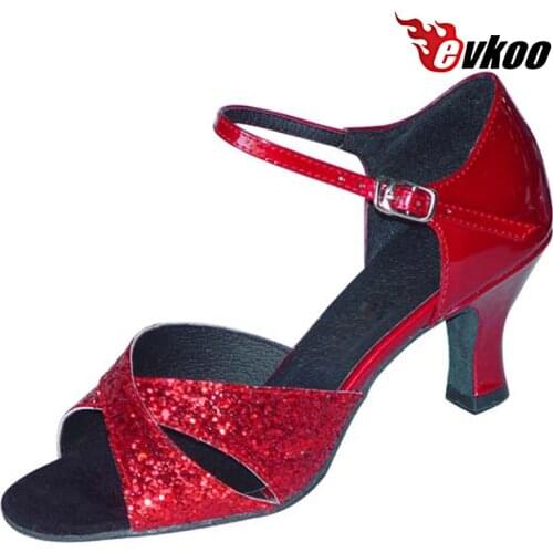 Evkoodance Patent Leather With Sparking Woman Latin Salsa Dance Shoes 7cm Heel Active Color For Dancing Evkoo-115