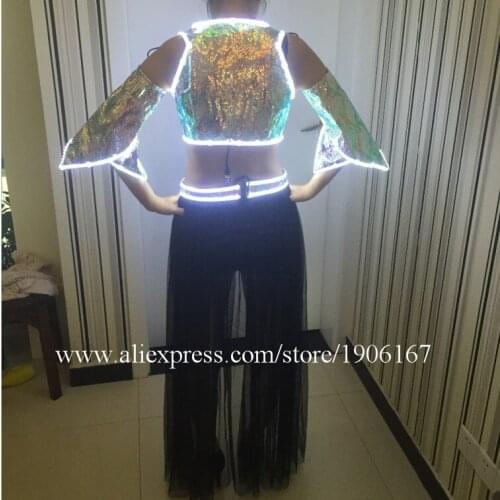 Hot Fashion Led Flashing Luminous Light Up Sexy Lady Dress Suit Costume Dance Wear For Women LED Clothing With Wireless Control