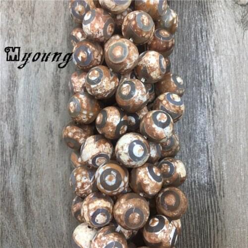 Faceted Round Vintage Crackle Evil Eye Agates Tibetan Beads,Brown Antique Prayer Mala Stone Beads 15.5 Inch Full Strand MY0365