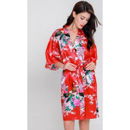 Robe de chambre femme Kimono Bathrobe Female Night Gown Bride Bridesmaid Wedding Robe Sexy Rayon Sleepwear Print Nightdress