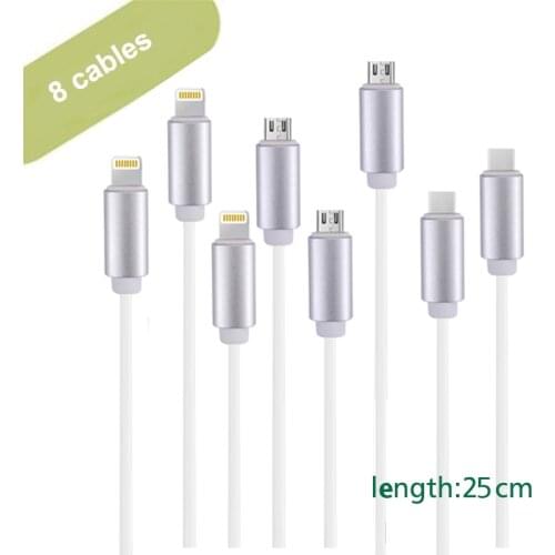 Evfun short data cables 8pcs 25cm for iphone android usb c type c cable for charging station fast charging flexible