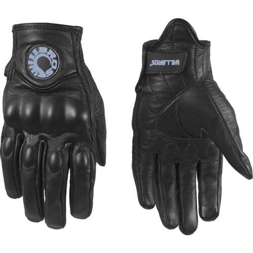 Willbros Black Leather Gloves Motorcycle Mountain Bicycle Riding Guantes Motocross Motorbike Street Moto Luvas