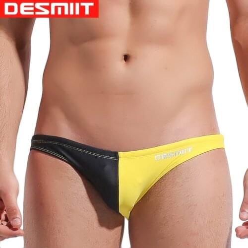 DESMIIT Sexy Gay Swimwear Men Patchwork Swimming Trunks Quick Dry Swimsuit Briefs Boxers Beach Shorts Surf Bathing Suit Sunga