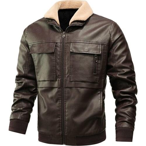 MANTLCONX Winter Fleece Warm Jacket Men Leather Jacket Male Casual Thick Fleece Cotton Liner Motorcycle Leather Coats Windbreak