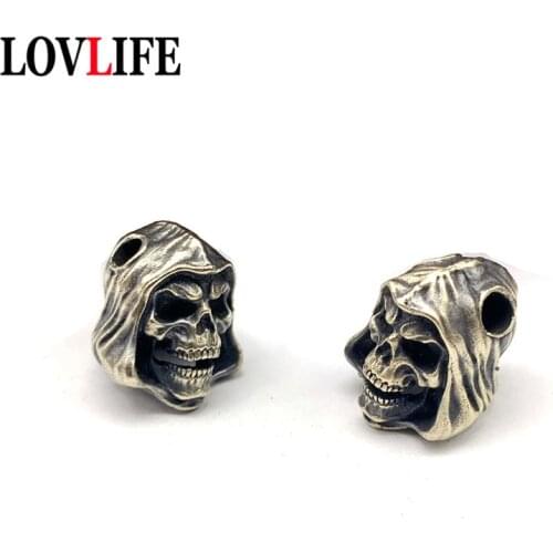 Brass Grim Reaper Skull Handmade Knife Lanyard Bead Pendant Umbrella Rope Hanging Jewelry Outdoor EDC Tool DIY Keyring Accessory