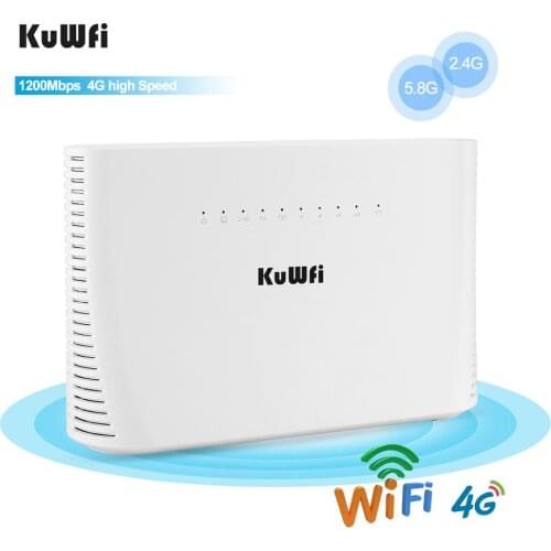 KuWFi 4G LTE Router 1200Mbps 2.4G/5G Wireless Home Office WiFi Router Unlocked TDD/FDD with RJ45 up to 64 Wifi Users