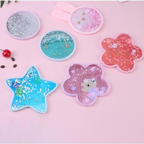 Cartoon Anti-scalding Non-slip Mat Cute Drink Coaster Ocean Rainbow Cherry Coaster Fast Sand Flow Drink Coaster Silicone Coaster