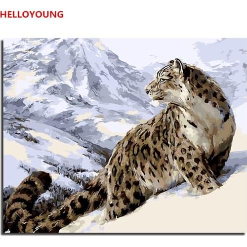 YH084 DIY Handpainted Oil Painting Snow Leopard Digital Painting by numbers oil paintings chinese scroll paintings Home Decor