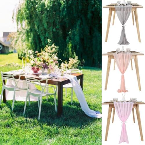 Gray/White/Pink Romantic Chiffon Table Runner for Wedding Event Table Decoration