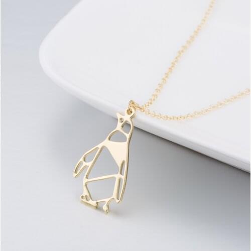 Daisies Origami Penguin Necklace For Women Geometric Animal Pendant Necklaces Bijoux Femme