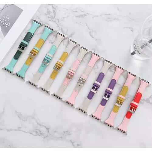 Luxury Leather Duotone girls Loop For iWatch Series SE 6 5 4 3 2 1 40/44mm Strap for Apple Watch Band 38mm 42mm Bracelet