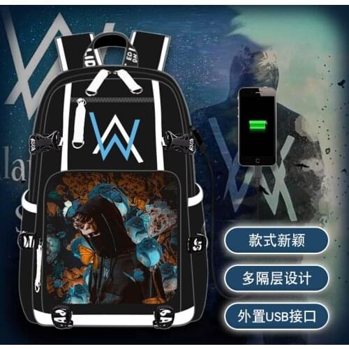 Alan Walker Fade USB Backpack School Bags Bookbag Men Women Travel Laptop Shoulder Bags Gift Fashion Bags DJ Music Star