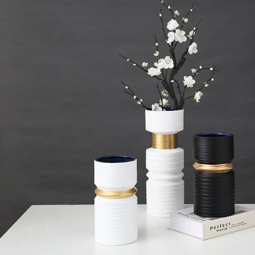 Nordic Creative Thread Ceramic Dried Flower Vase Sculpture Decoration Model Room Indoor Living Room Bedroom Home Decor Ornaments