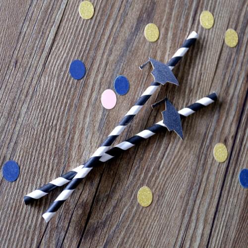 Graduation straws, graduation party decor, graduation cap party favor, 2017 black paper straws