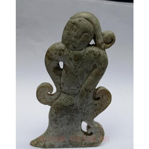 YIZHU CULTUER ART Antique Collection China Xinjiang Jade Carving Person Statue Ancient Ornament