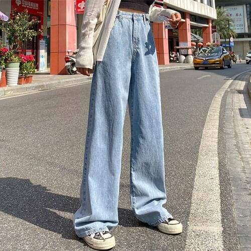 Women Street Jeans High Waist Wide Leg Pants Trousers Retro Fashion All-match Women Jeans Solid Color Patchwork Pants