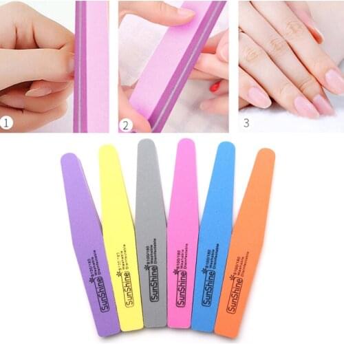 6 Colors 3pcs/lot Sunshine 100/180 Nail Files For Nail Art Slim Sanding Set Nail Buffers Polish Gel Tools Manicure Free Ship