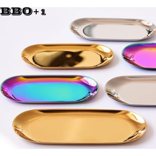 1pc Jewelry storage Tray Stainless steel Dish Tray Rainbow Dessert Plate Pastry Snack Dishes Gold Christmas Gift Home Decoration