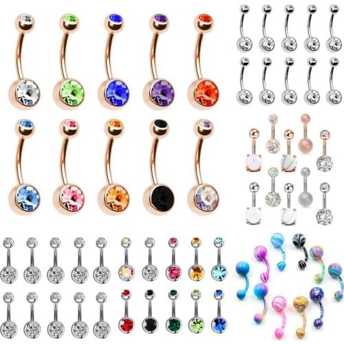 10pcs/pack Crystal Piercing Navel Surgical Steel Rhinestone Belly Button Rings Navel Piercing Ombligo Ball Nombril