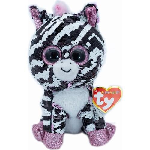 15CM Ty Beanie Big Eyes Reversible Sequin Striped Zebra Glittering Soft Plush Stuffed Doll Toy Child Birthday Christmas Gift