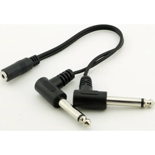 3.5mm Mini 1/8 inch TRS Stereo Female Jack to Dual 1/4 6.35mm Male Plug Mono TS Right Angle Audio Adapter Y Splitter Cable 20cm